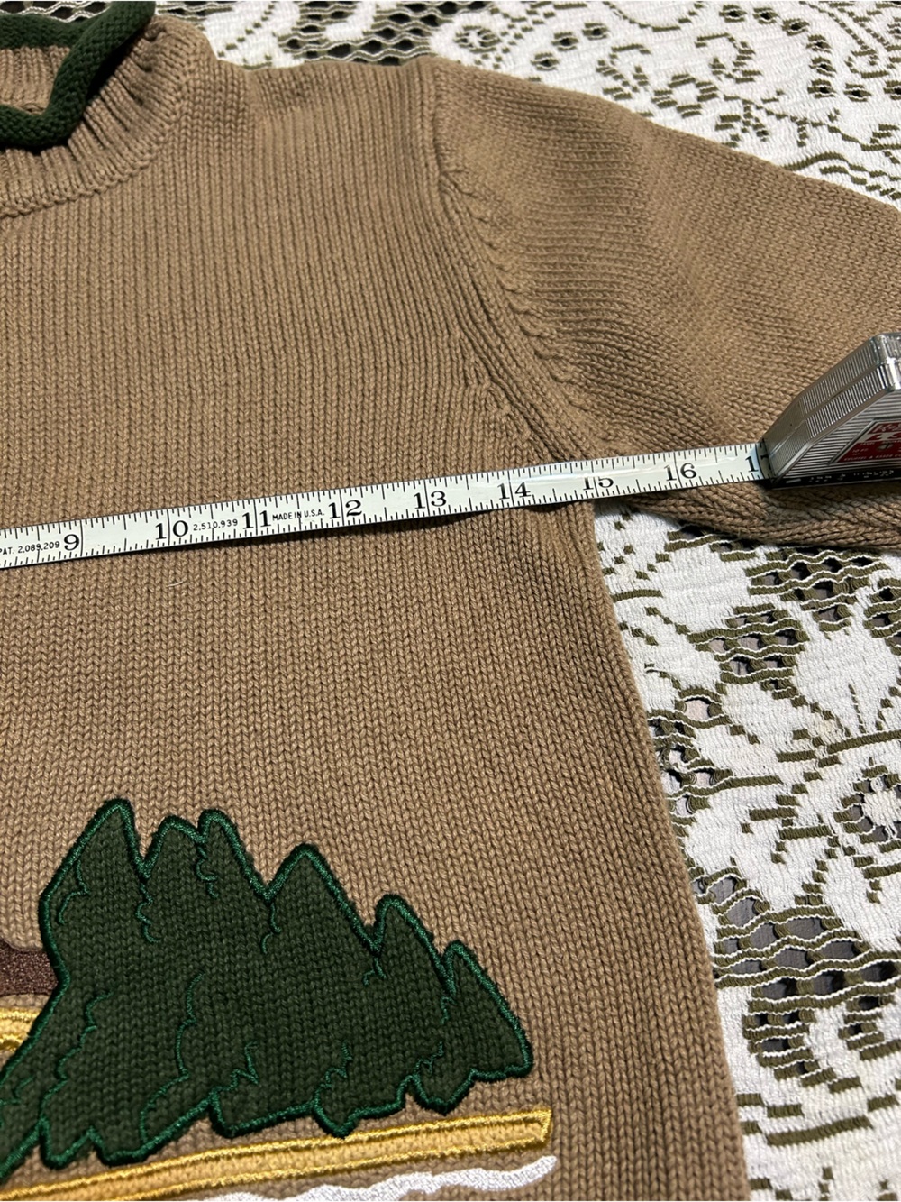 Kids Tan Crewneck Sweater with Dog & Forest Appliqué - Picture 4 of 10